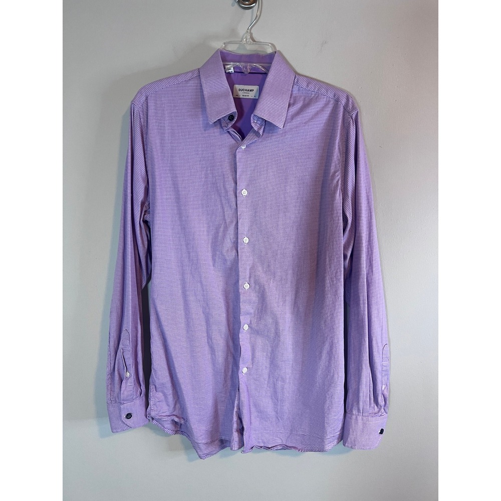 Duchamp London Mens Slim Fit Dress Shirt Purple Micro Houndstooth Size 16 L 41